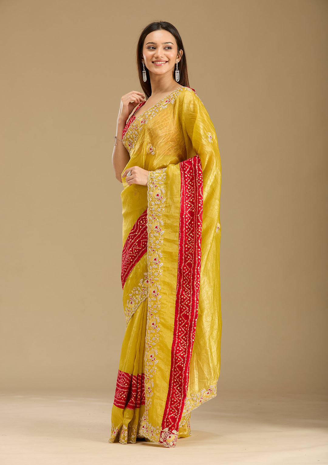 Umasutra tissue saree mustard 