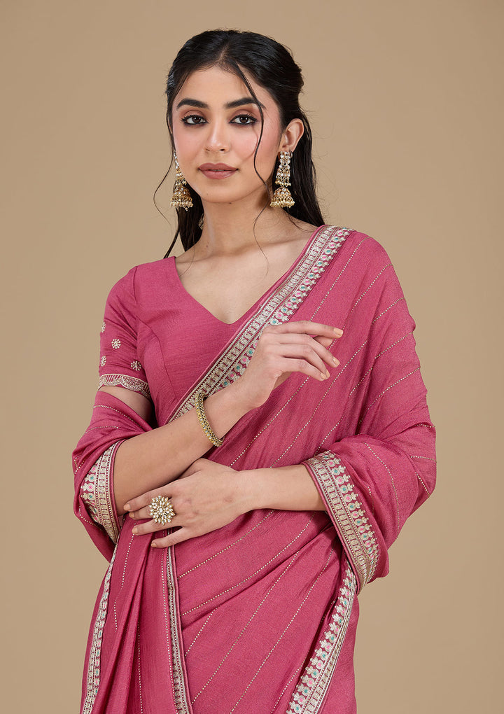 Uma sutra pink saree close up 