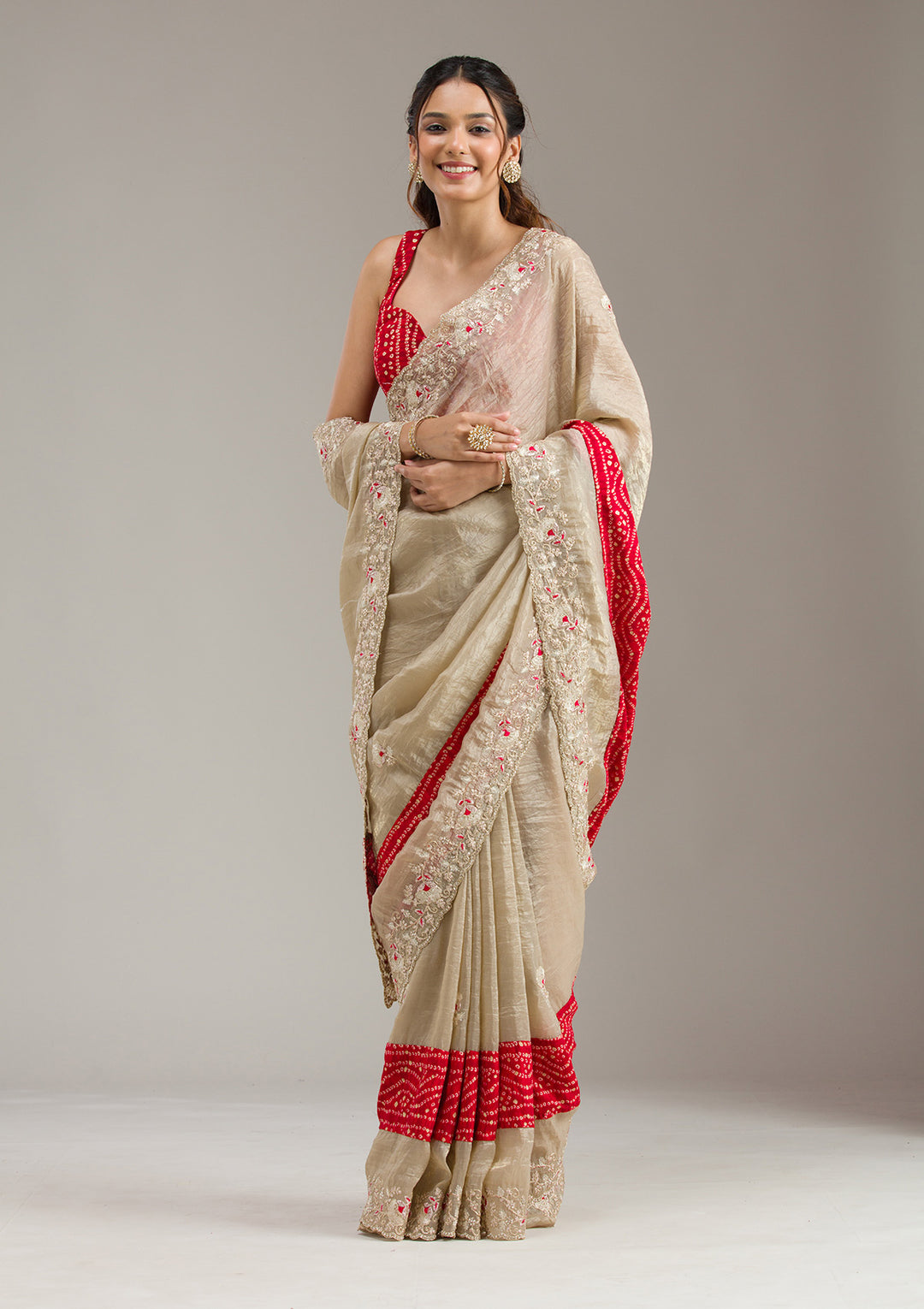 Uma Sutra tissue saree beige 