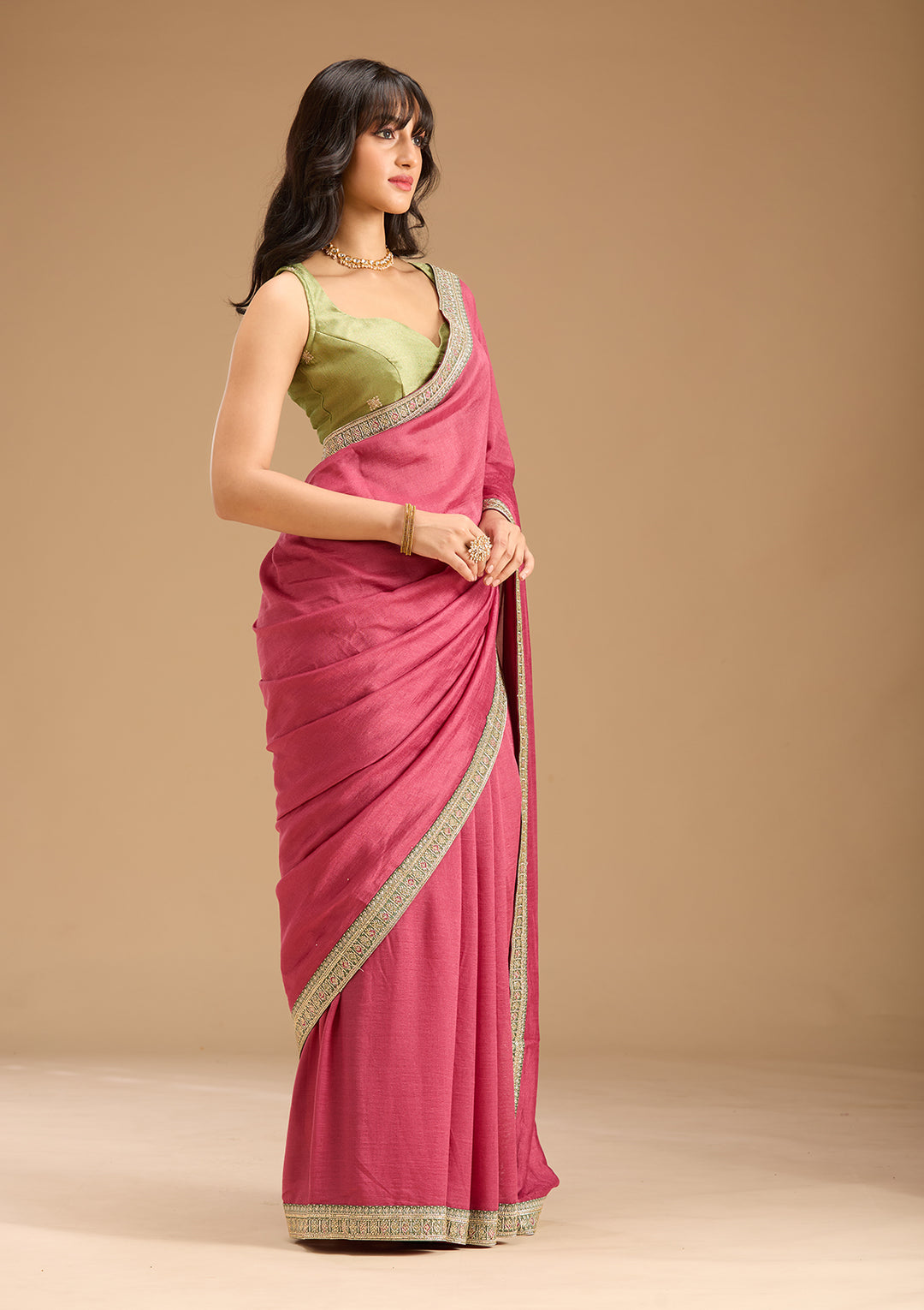 Umasutra saree pink side view 