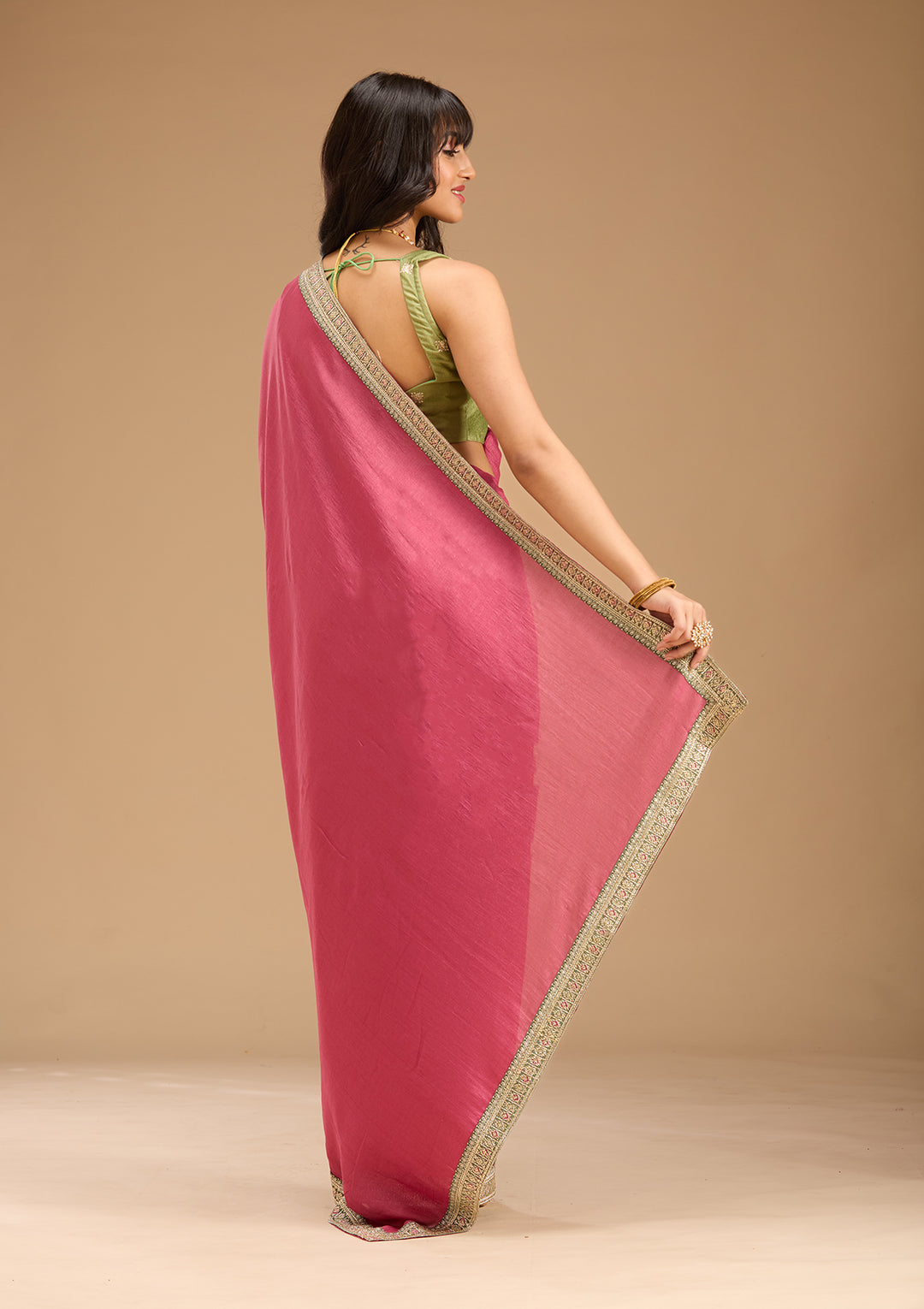 Umasutra saree pink back view 